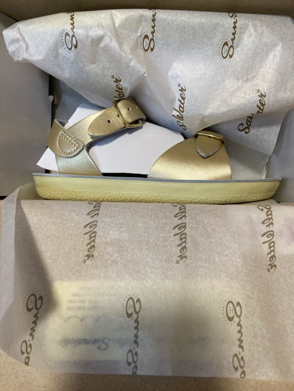 Little Girls Metallic Gold Sun-San Salt Water Sandals - Surfer